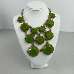 Vintage Gold Tone and Lime Green Bib Necklace